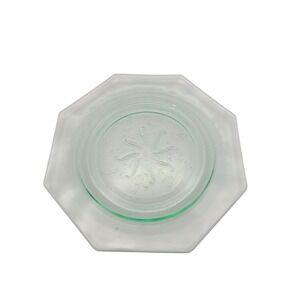 Vintage Uranium Glass Octagon Plate Floral Etched Glows UV Vaseline Glass